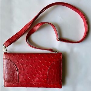 Red cross body clutch